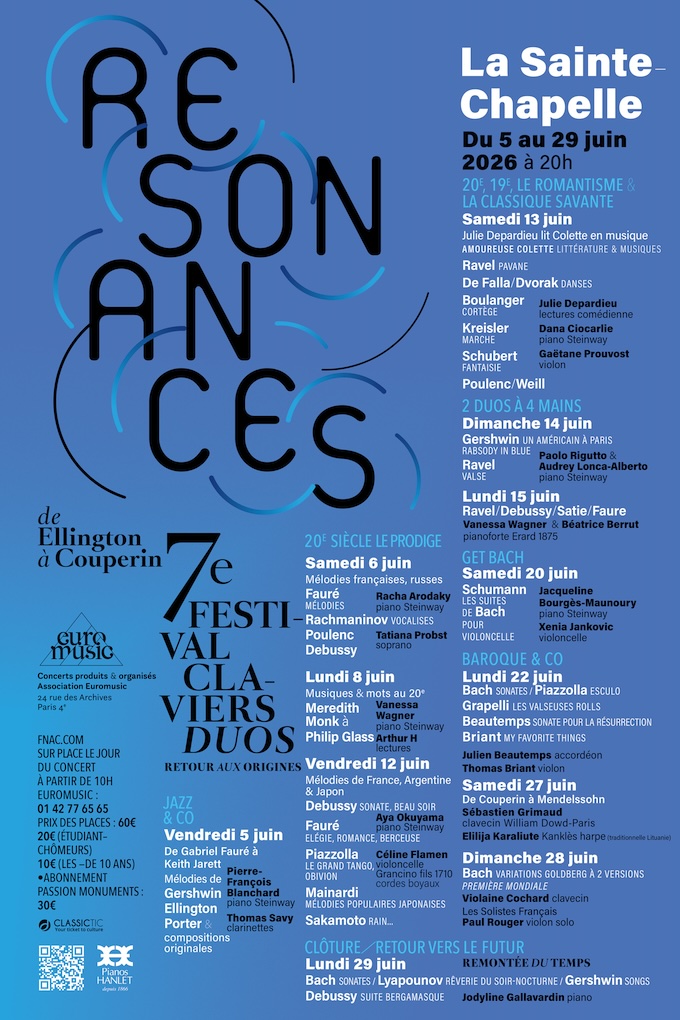 Paris. 4e Edition « Opera, Lyric & co. » Sainte Chapelle Paris Festival & 7ème Edition « Résonnance ». Sainte Chapelle Festival Claviers Duos