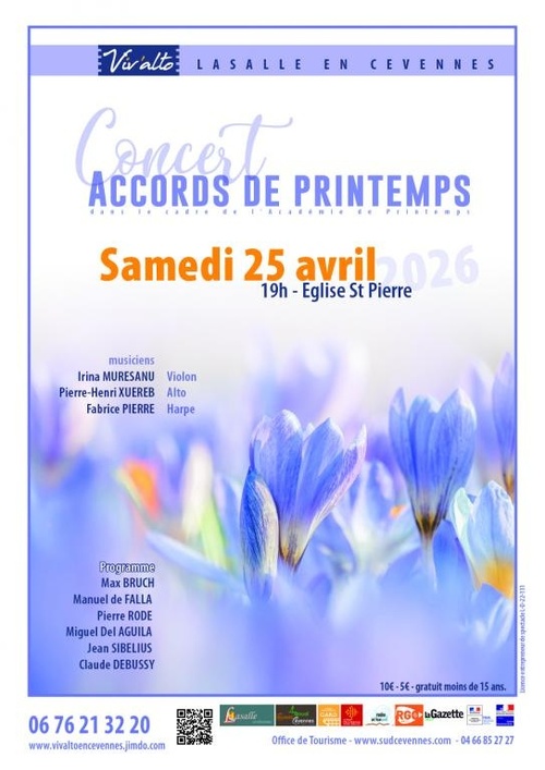 Lasalle, Eglise St Pierre : Accords de printemps. Samedi 25 avril à 19h Lasalle, Eglise St Pierre : Accords de printemps. Samedi 25 avril à 19h
