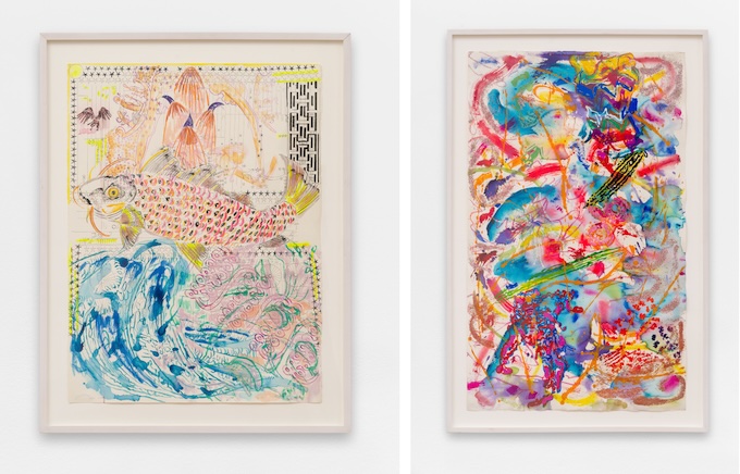 Nancy Graves, In Memory of My Feelings, 1988, 76 x 57 cm / Untitled 139 (Red Glitter), 1982, 113 x 69 cm © Nancy Graves Foundation