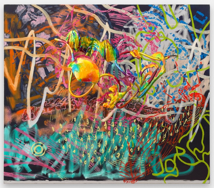 Nancy Graves, Permanent Tension, 1989, huile sur toile et aluminium anodisé, 102 x 117 cm © Nancy Graves Foundation Inc Licensed by ARS, New York, NY ©Pauline Assathiany Courtesy Ceysson & Bénétière