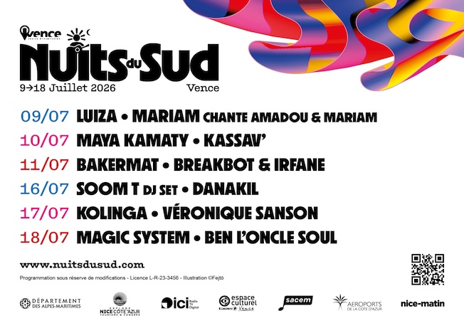 Vence, Festival Nuits du Sud. 9 au 18 juillet 2026