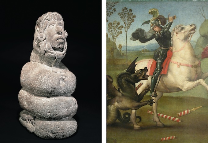 Sculpture anthropozoomorphe - Musée du Quai Branly - Jacques Chirac / Saint Georges luttant avec le dragon - Raphael - Musée du Louvre
