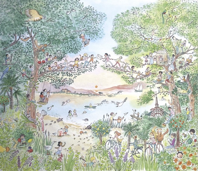 Correspondances. Illustration d'Aurélie Castex, réalisée pour la Ville d'Évian à l'occasion du Sommet du G7