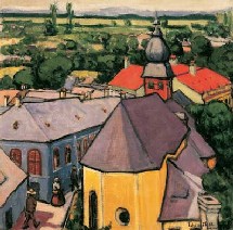 Tihanyi Lajos, Scène de rue à Nagybánya(vue depuis la tour), 1908. Huile sur toile, 70 x 70 cm. Coll. Galerie Nationale Hongroise Tihanyi Lajos, Scène de rue à Nagybánya(vue depuis la tour), 1908. Huile sur toile, 70 x 70 cm. Coll. Galerie Nationale Hongroise