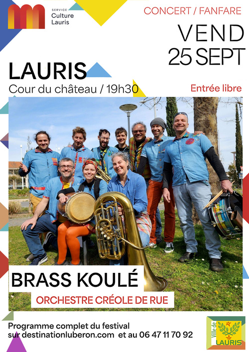 Lauris (84), Festival des Couleurs Naturelles : Concert Brass Koulé / Orchestre créole de rue. 25/09/26 à 19h30 