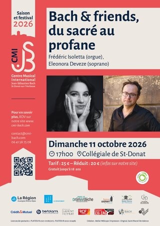 St Donat sur l'Herbasse, Collégiale : Bach & friends, du sacré au profane. 11 octobre 2026