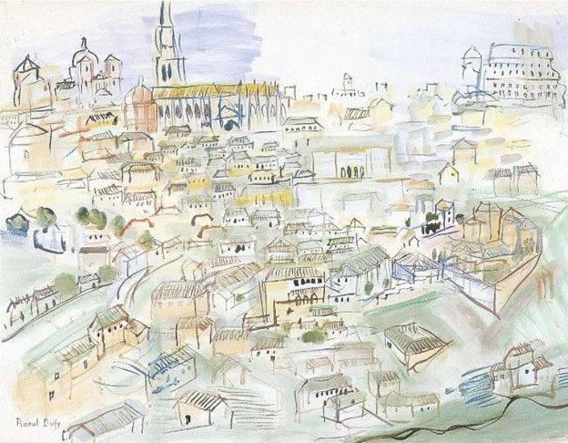 Raoul Dufy, Tolède, Aquarelle, 50 x 65 cm