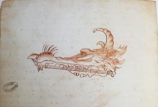 Léonard de Vinci, [...] Une lyre fantastique, vers 1487-1490, Plume et encre, 222 x 158 mm, Paris, Bibliothèque de l’Institut de France, Codex Ashburnham