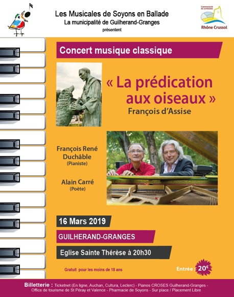 « La Prédication aux oiseaux », François d'Assise, 16 mars 2019, Eglise Ste Thérèse à Guilherand-Granges (07)