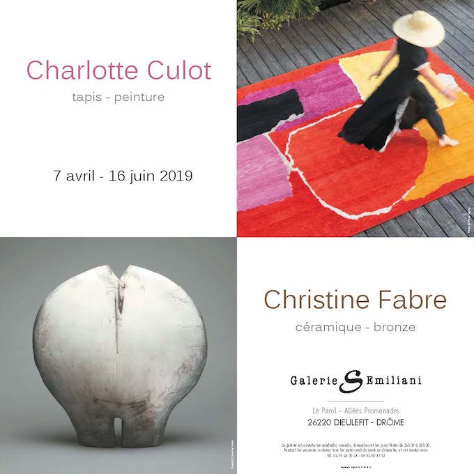 Charlotte Culot, peintures, Christine Fabre, sculptures, à la galerie Emiliani, Dieulefit (26), jusqu'à mi-juin 2019
