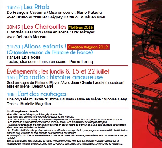 Avignon Off. Programmation du Théâtre du Chêne Noir du 5 au 28 juillet 2019