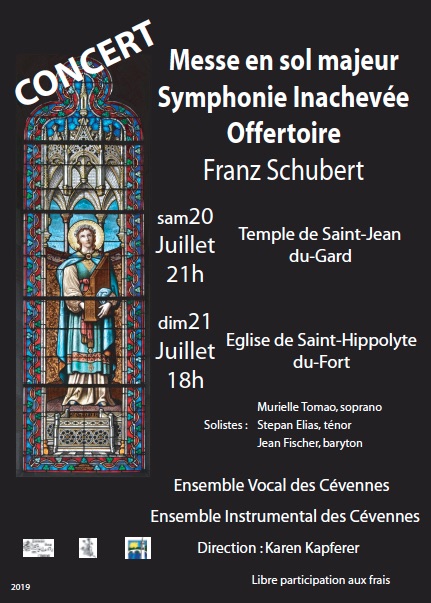 Ensemble vocal et instrumental des Cévennes : messe en sol majeur et Symphonie inachevée de Schubert, 20 et 21 juillet 19