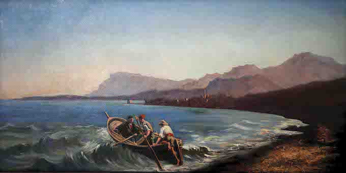 Anonyme Départ pour la pêche, à Garavan vers 1850 Huile sur toile