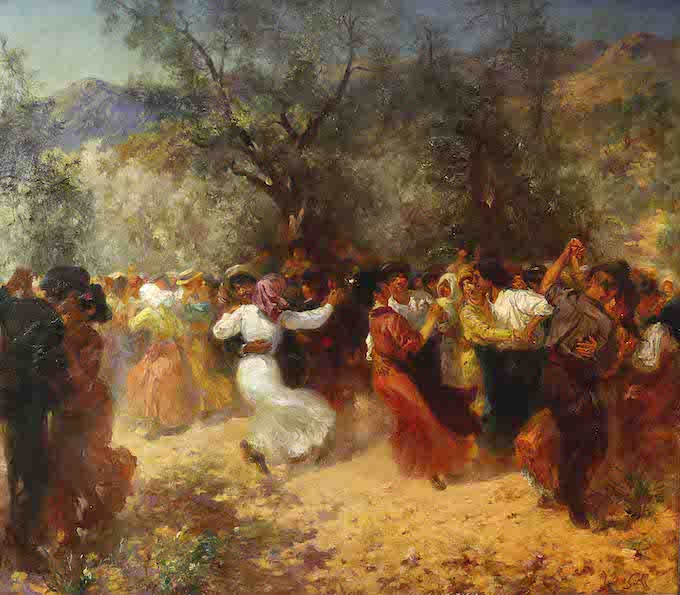 Laurent Gsell (1860 - 1944) Bal champêtre ou le Festin du Grimaldi Huile sur toile