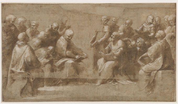 Raffaello Sanzio (1483-1520), Raphaël (dit), Etude pour la Dispute du Saint Sacrement: vingt clercs et ecclésiastiques discutant. Musée Condé, DE 53 © RMN-Grand Palais (domaine de Chantilly) / Gérard Blot