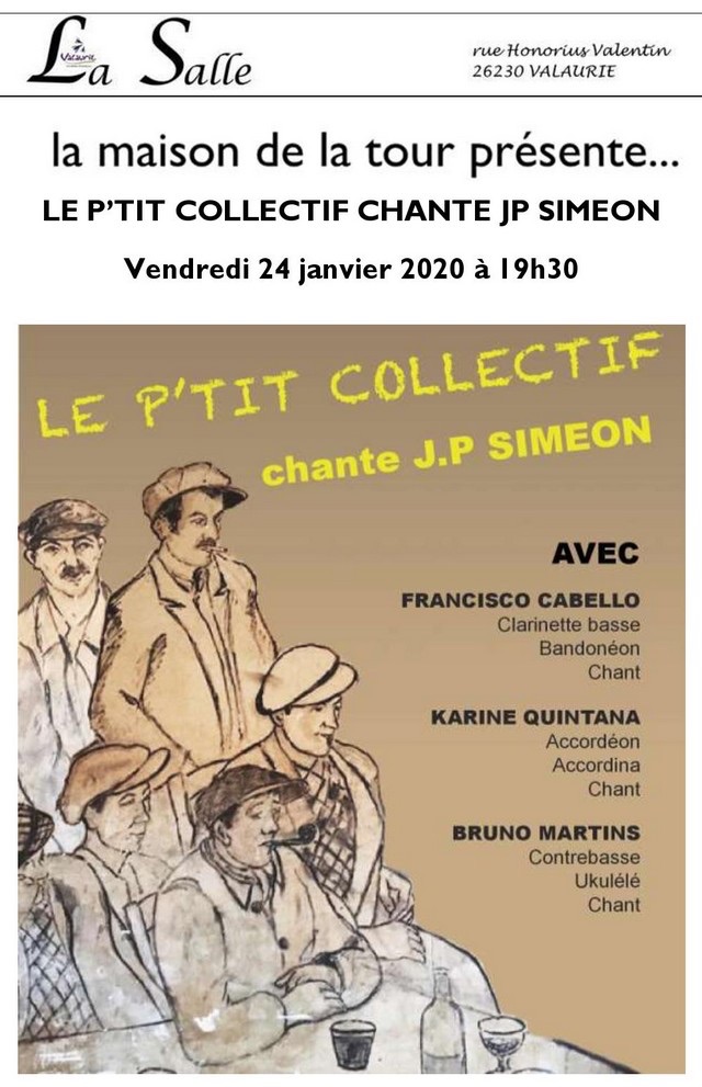 L'Petit collectif chante JP Siméon, 24/01 à 19h30, Maison de la Tour, Valaurie, Drôme