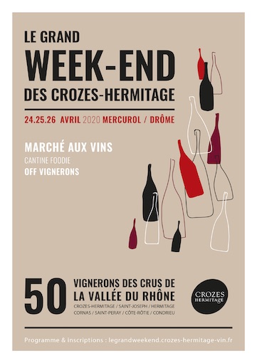 Les 24, 25 et 26 avril 2020, les vins et les vignerons de la vallée du Rhône nord sont à l’honneur du grand week-end des Crozes-Hermitage