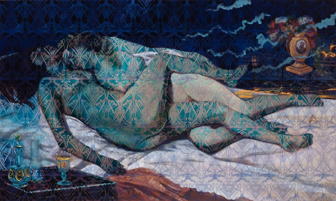 Les deux amies (Les Odalisque - La mémoire de la peinture), 2019, Huile sur toile, 140 x 200 cm © Hugo Miserey