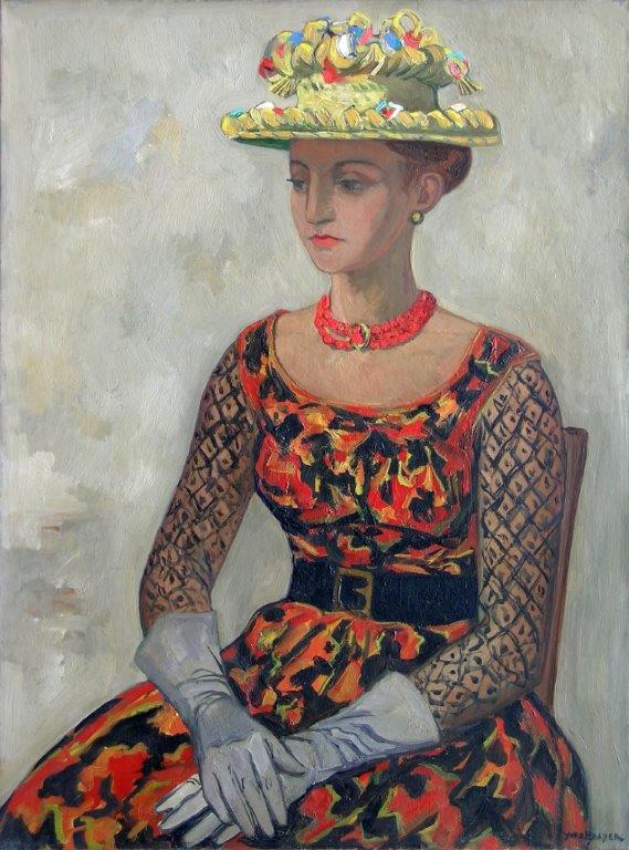 Yves Brayer. Hermione au chapeau de paille de Ségovie, 1963, Huile sur toile 100x73cm