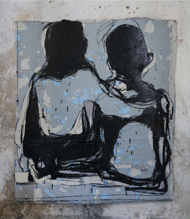 Blais Jean-Charles, 2020. Fusain, craie et huile sur affiches arrachées, 113 x 98 cm