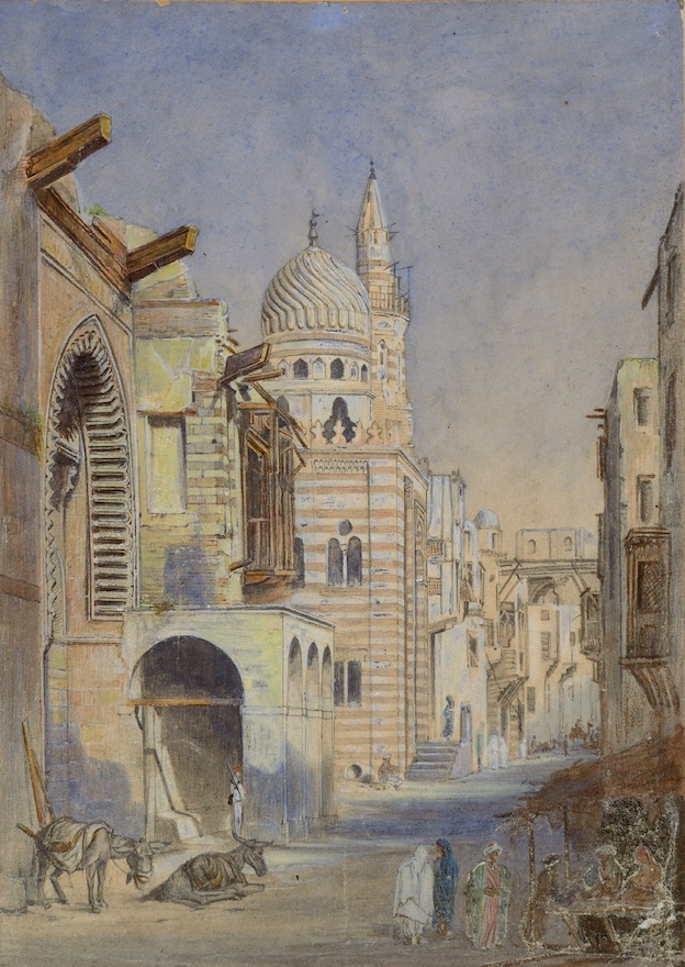 Joseph Philibert Girault de Prangey. Mosquée près Bâb-El-Ouîzir au Caire. Vers 1844 ?. Aquarelle sur papier. Langres, MAH.