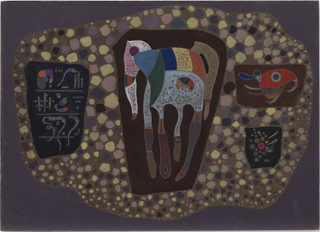 Vasily Kandinsky Fragments, mai 1943 Huile et gouache sur carton 41,9 × 57,9 cm Solomon R. Guggenheim Museum, New York, Collection fondatrice Solomon R. Guggenheim