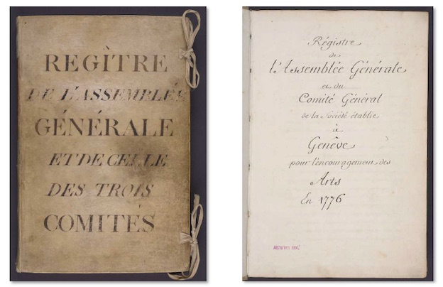 Registres de l’assemblée générale et de la Société des Arts, 1776