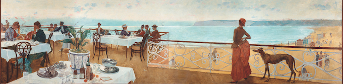 Adolfo Guiard . Sur la terrasse (En la terraza), 1886 (détail). Huile sur toile 110 x 470 cm. Collection Sociedad Bilbaína
