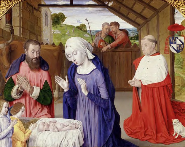 Jean Hey, Nativité au Cardinal Rolin, huile sur bois, 72,5 x 90,5 x 2,5 cm. Vers 1480 © Autun, musée Rolin
