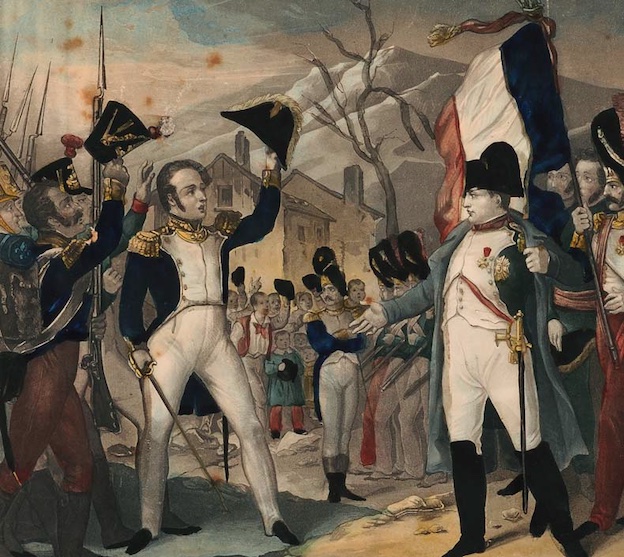 Napoléon face au général Cambronne. Estampe, 27 x 22 cm. Collection Musée dauphinois