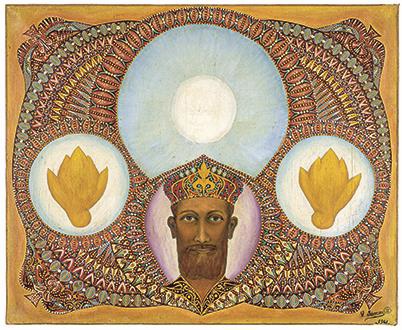 Victor Simon, Christ-Roi, 1941, huile sur toile, 59 x 48 cm photo : AN – Collection de l’Art Brut, Lausanne