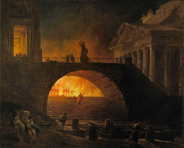 Hubert Robert, L’Incendie de Rome, vers 1770-1785 huile sur toile, 75,5 x 93 cm, Musée d’Art moderne André-Malraux, Le Havre