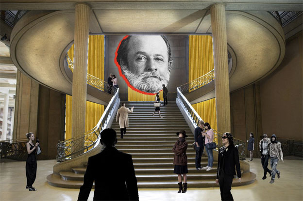 « Auguste Perret, Huit Chefs d’oeuvre !/? – Architectures du béton armé » Palais d’Iéna (L’escalier), Paris Simulation © OMA, all rights reserved