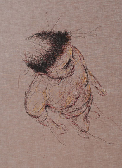Elodie Sabardeil. « Terre des Hommes », fils sur coton et châssis,  65/90 cm, 2011