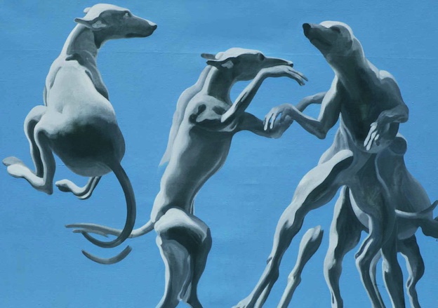 Henri CUECO - Troupes de chiens (1990-1993), Acrylique sur toile de lin, 200 x 400 cm