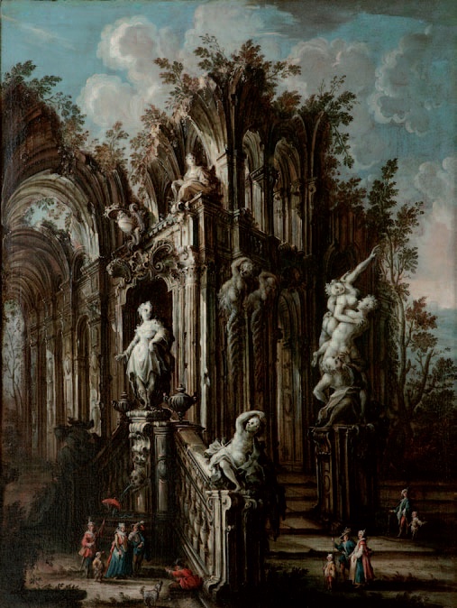 Gherardo Poli. Fantaisie d’architecture en ruine avec l’enlèvement des Sabines, vers 1730, huile sur toile © Nancy, musée des Beaux-Arts, photo. T. Clot