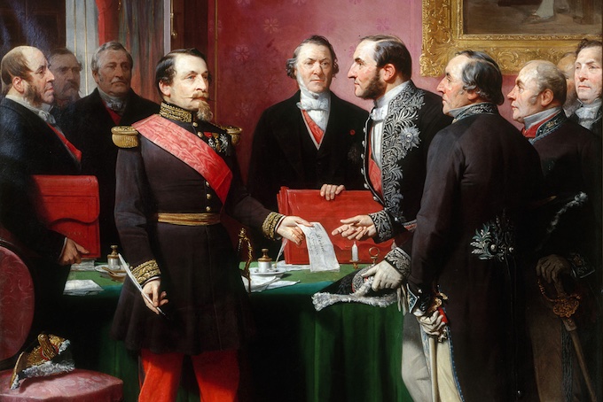 Napoléon III remettant au baron Haussmann le décret d'annexion des communes limitrophes le 16 février 1859 (peinture d'Adolphe Yvon). Crédit photo - © Musée Carnavalet/Roger-Viollet