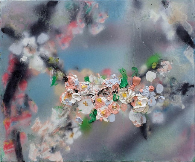 Branche en fleurs n°2, 2022, huile sur toile, 50x61 cm