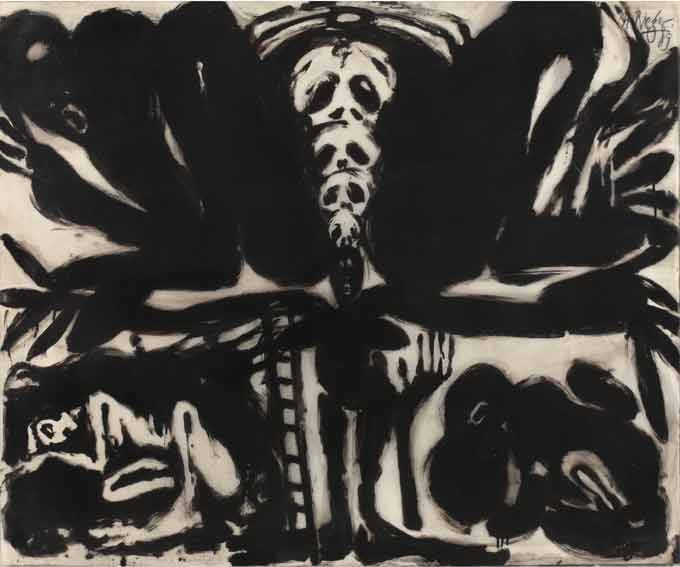 Helmut Rieger. Eros et la Mort : La naissance du monde, 1989, encre de Chine et acrylique sur papier trasparent, 114 x 134 cm