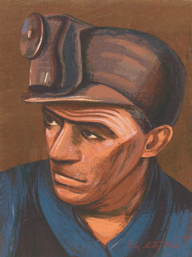 Elizabeth Olds (Américaine, 1896-1991). Miner Joe, 1942. Sérigraphie. 16 1/2 x 12 1/4 de pouce. (41,9 x 31,1 cm). Le Metropolitan Museum Museum