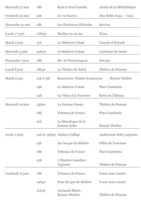 7ème Festival Molière, le théâtre dans tous ses éclats 2015, à Pézenas du 8 au 14 juin
