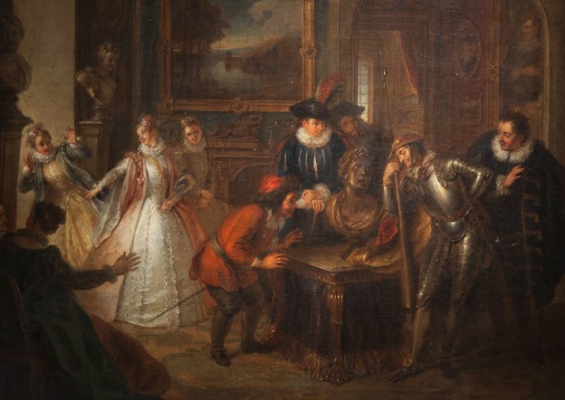 Antoine COYPEL, Don Quichotte consulte la tête enchantée dans la maison d'Antonio Moreno, 1714-1734, huile sur toile, 57,5 x 69,6 cm, Cherbourg-en-Cotentin, musée Thomas Henry