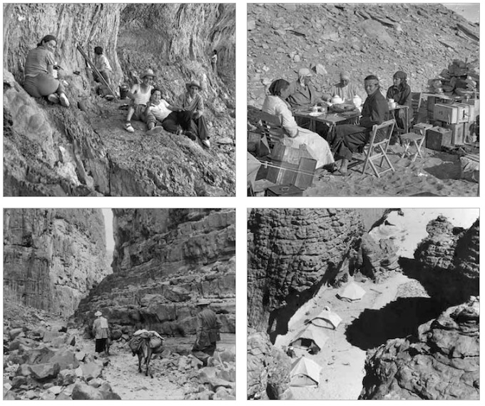Les équipes de Frobenius (en haut : Espagne, 1936 et Égypte, 1935) et de Lhote (en bas : Algérie, 1956) © Institut Frobenius, Francfort-sur-le-Main © MNHN - J.-C. Domenech