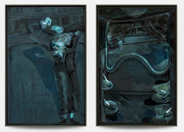 Guglielmo Castelli, I Believe in The Nights, 2021, Oil on canvas, 30 x 25 cm (diptych) Courtesy of the Artist, Mendes Wood DM and Rodeo Gallery