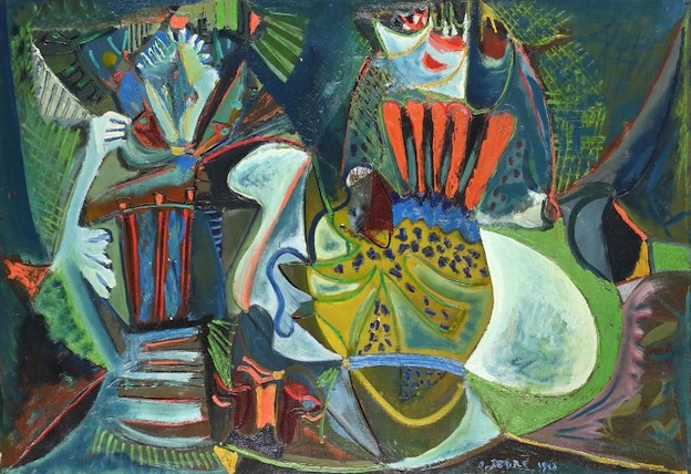 Olivier Debré, Signes musiciens, 1948, huile sur toile, signé et daté en bas à droite, 89 x 130 cm.