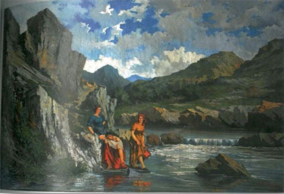 Mallet, Femmes puisant de l'eau dans une rivière, huile sur toile, 140 x 220 cm, collection particulière