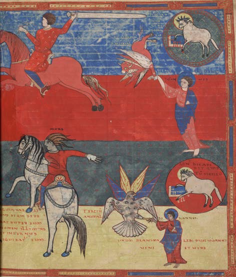 Beatus de Saint-Sever Les Quatre cavaliers de l’Apocalypse (détail) Gascogne (Saint-Sever), 3e quart du XIe siècle (avant 1072) Manuscrit peint sur parchemin BnF, département des Manuscrits Beatus de Saint-Sever Les Quatre cavaliers de l’Apocalypse (détail) Gascogne (Saint-Sever), 3e quart du XIe siècle (avant 1072) Manuscrit peint sur parchemin BnF, département des Manuscrits