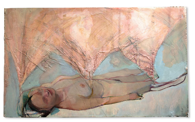 Rosy Lamb, la mélodie du bonheur, huile sur plâtre sculpté, 75x123 cm, 2015 ©