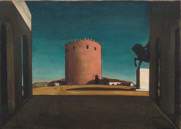 Giorgio De CHIRICO La Tour Rouge, 1913 Huile sur toile 73,5 x 100,5 cm Venise, Peggy Guggenheim collection © ADAGP, Paris 2024 Giorgio De CHIRICO La Tour Rouge, 1913 Huile sur toile 73,5 x 100,5 cm Venise, Peggy Guggenheim collection © ADAGP, Paris 2024
