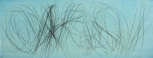 HANS HARTUNG, T-1960-7, 1960, vinylique et pastel sur toile, 40,5 x 105 cm